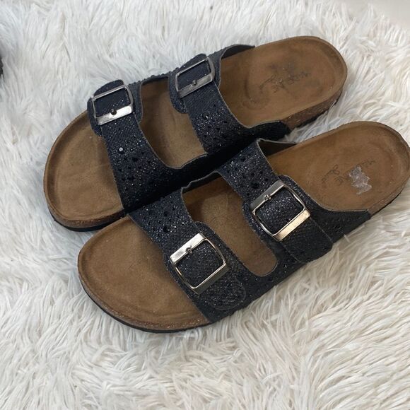 Madeleine Stuart Buckle Sandals Sz 9 Black w Sparkle Straps - Picture 1 of 12